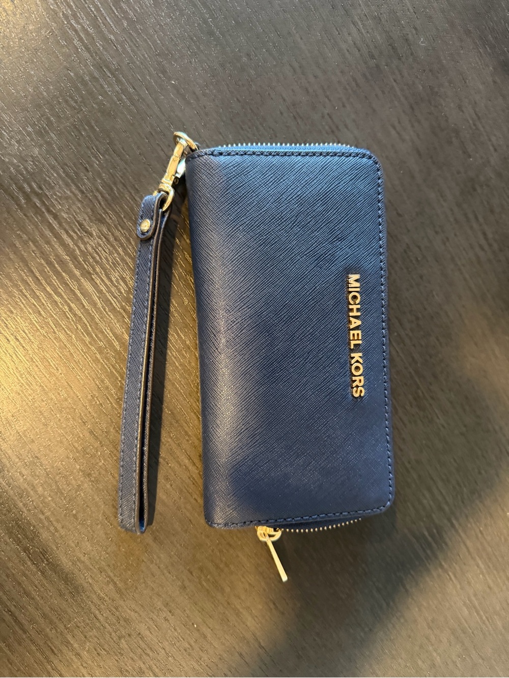 Michael Kors Navy Zip Wallet with Gold Logo